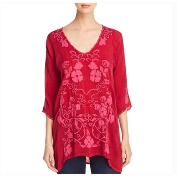 Johnny Was 1X Sheradonian Floral Embroidered V Neck Tunic Top Plus Boho Red - Picture 10 of 10